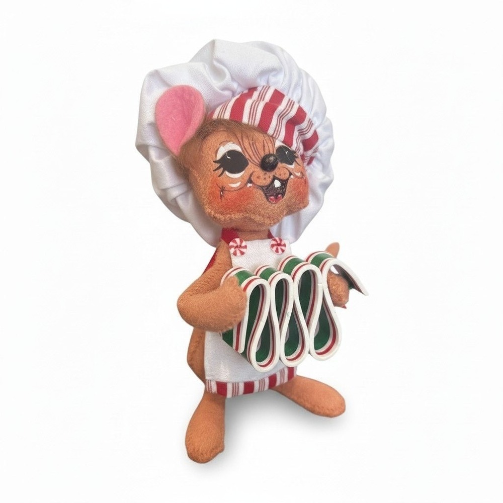 Annalee 2010 Christmas Ribbon Waves Chef Mouse 6" Felt Doll Holiday Decor 600810